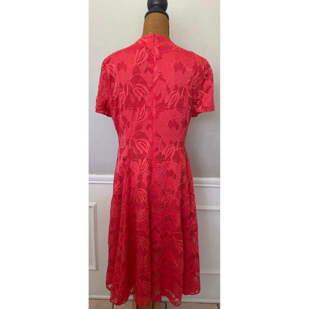 Preston & York Womens Coral Pink Floral Lace Short Sleeve Midi A-Line Dress 10 - Picture 3 of 10